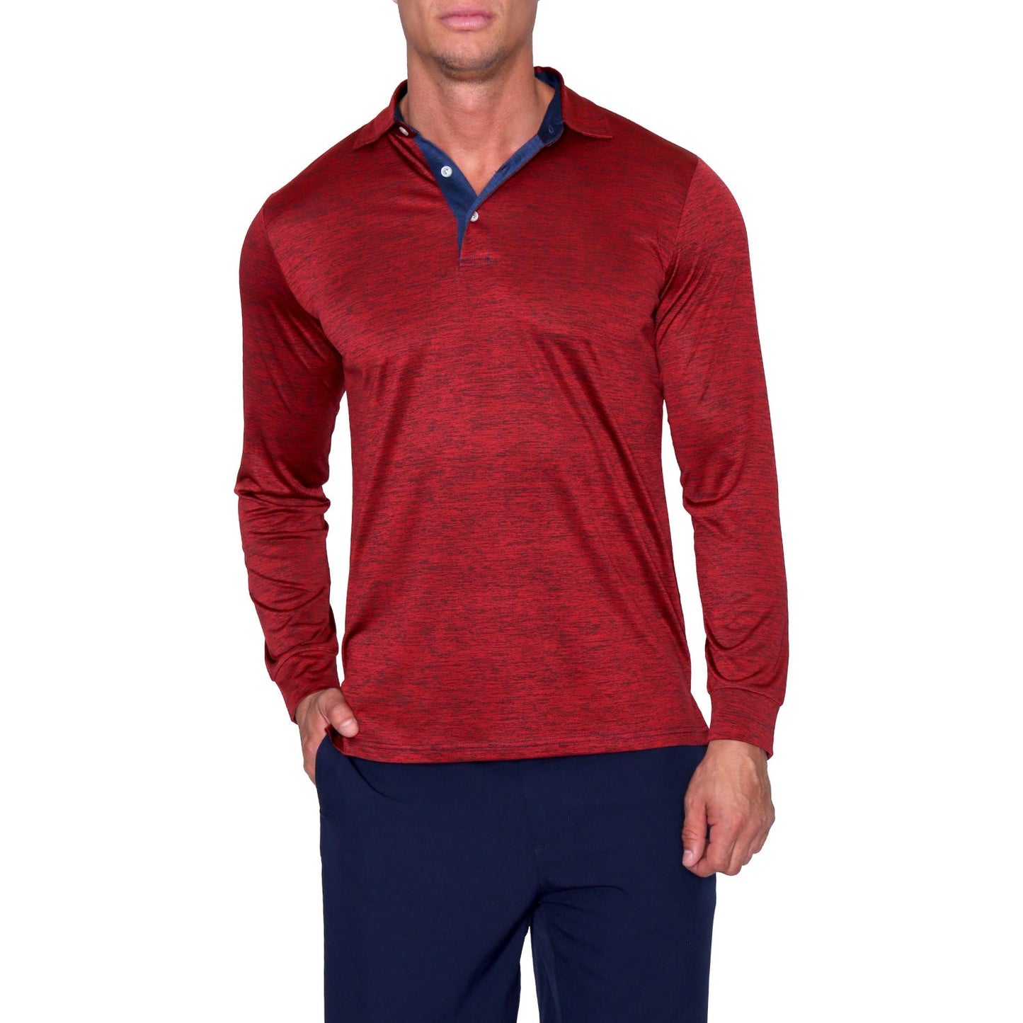 LONG SLEEVE MELANGE PERFORMANCE POLO - Grip On Golf & Pickleball Zone