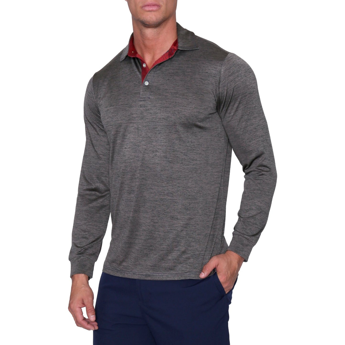 LONG SLEEVE MELANGE PERFORMANCE POLO - Grip On Golf & Pickleball Zone