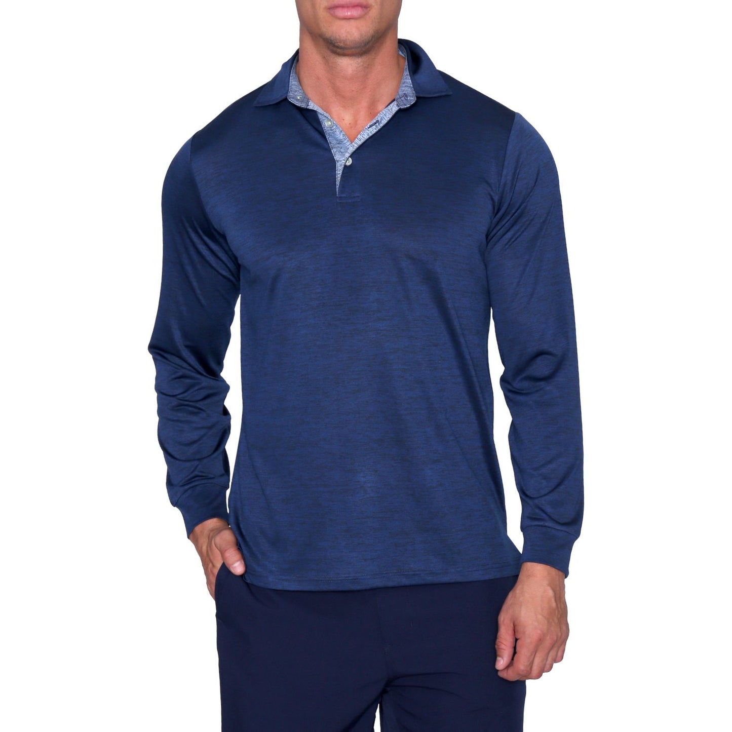 LONG SLEEVE MELANGE PERFORMANCE POLO - Grip On Golf & Pickleball Zone