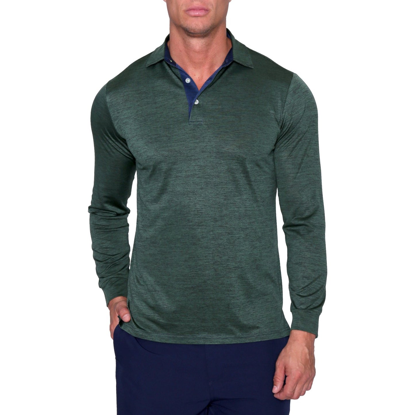 LONG SLEEVE MELANGE PERFORMANCE POLO - Grip On Golf & Pickleball Zone